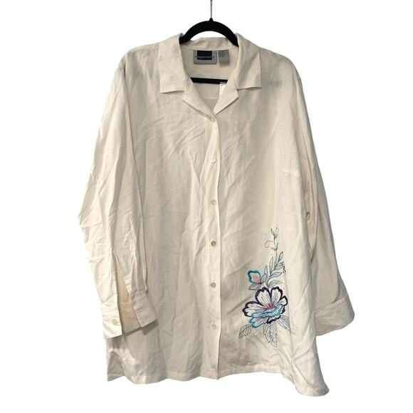 NWT! Nordstrom 20W Maggie Barnes Embroidered SILK LINEN Dress Shirt Cream Top - Picture 1 of 6